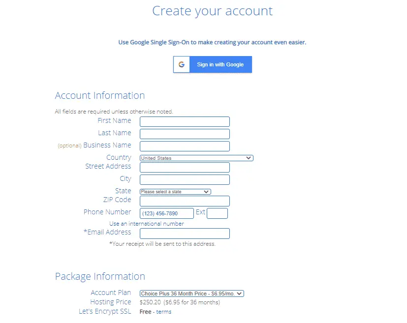creating your bluehost acount