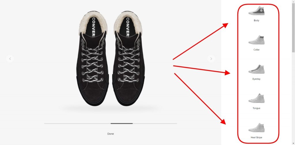 Product customizer on the Converse website