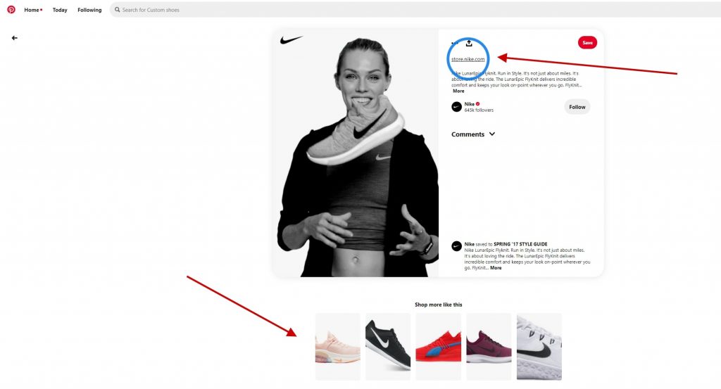 Product pin on the Nike Pinterest