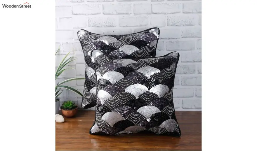 Black and Silver Embellished Sequins Cushion Covers
