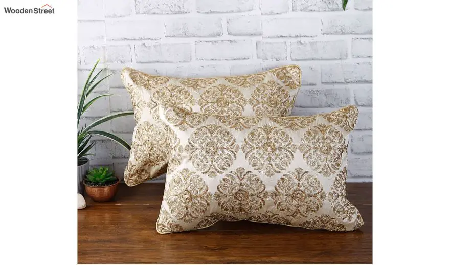 Gold Polyester Embellished Cushion Covers
