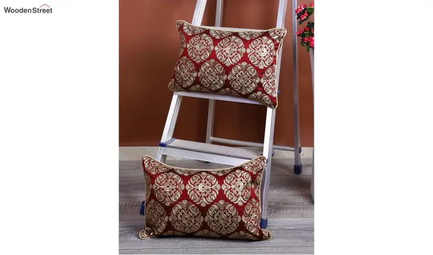 Gold and Red Zari Boota Designer Cushion Covers