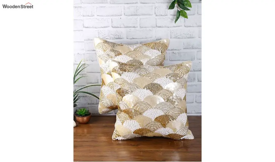White and Gold Embellished Cushion Covers