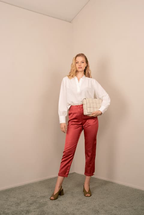 Diana Trousers in Viscose-Linen-Cotton Twill Pink - Momoni Sale