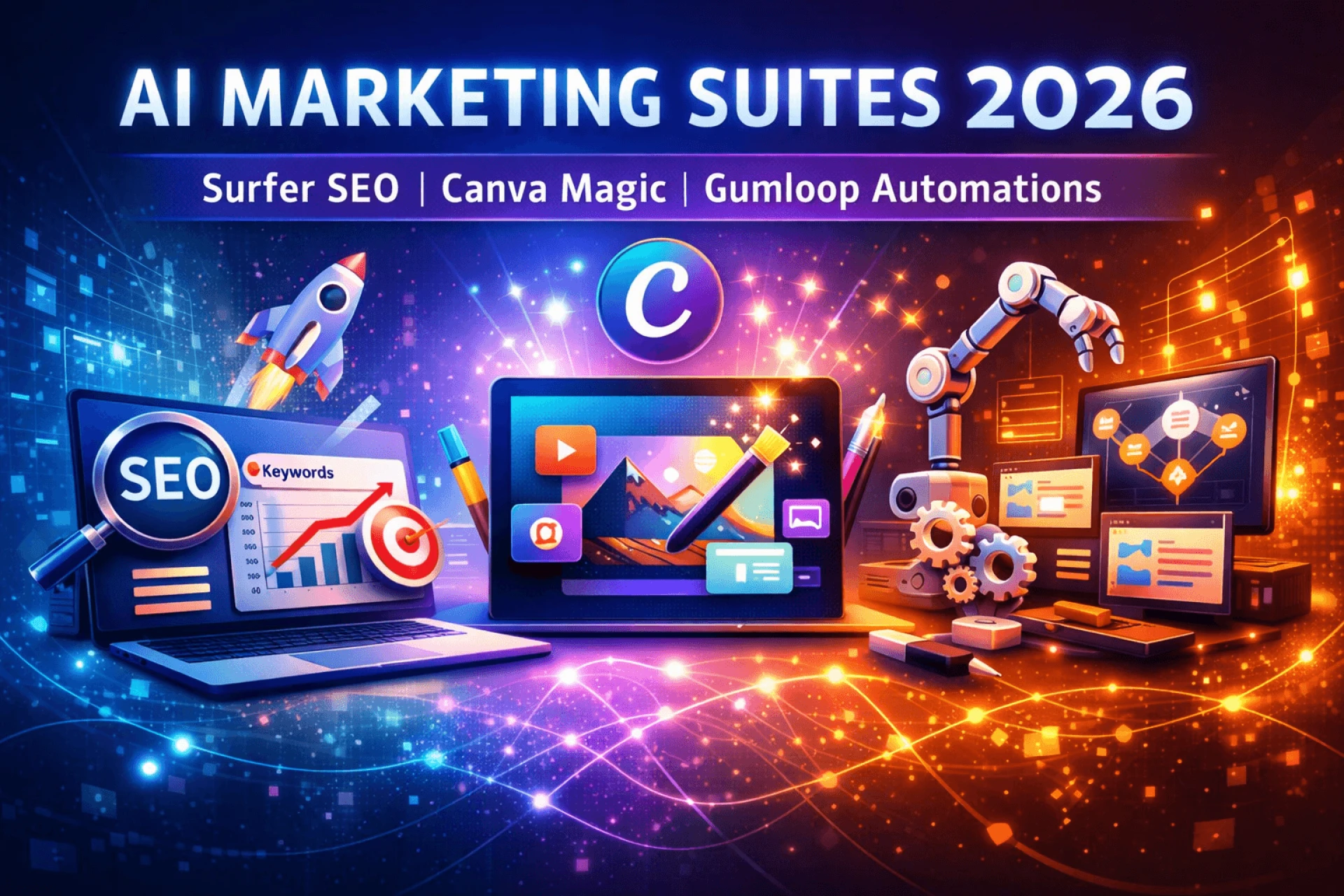 AI Marketing Suites 2026: Surfer SEO, Canva Magic, and Gumloop Automations