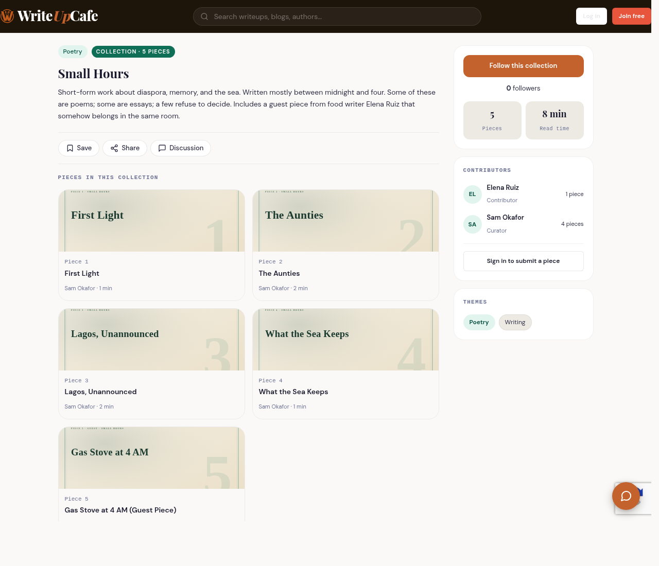 Screenshot of a published Collection layout showing pieces in a non-linear arrangement.