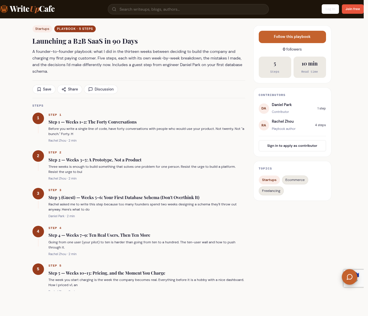 Screenshot of a published Playbook layout showing numbered steps and estimated time per step.