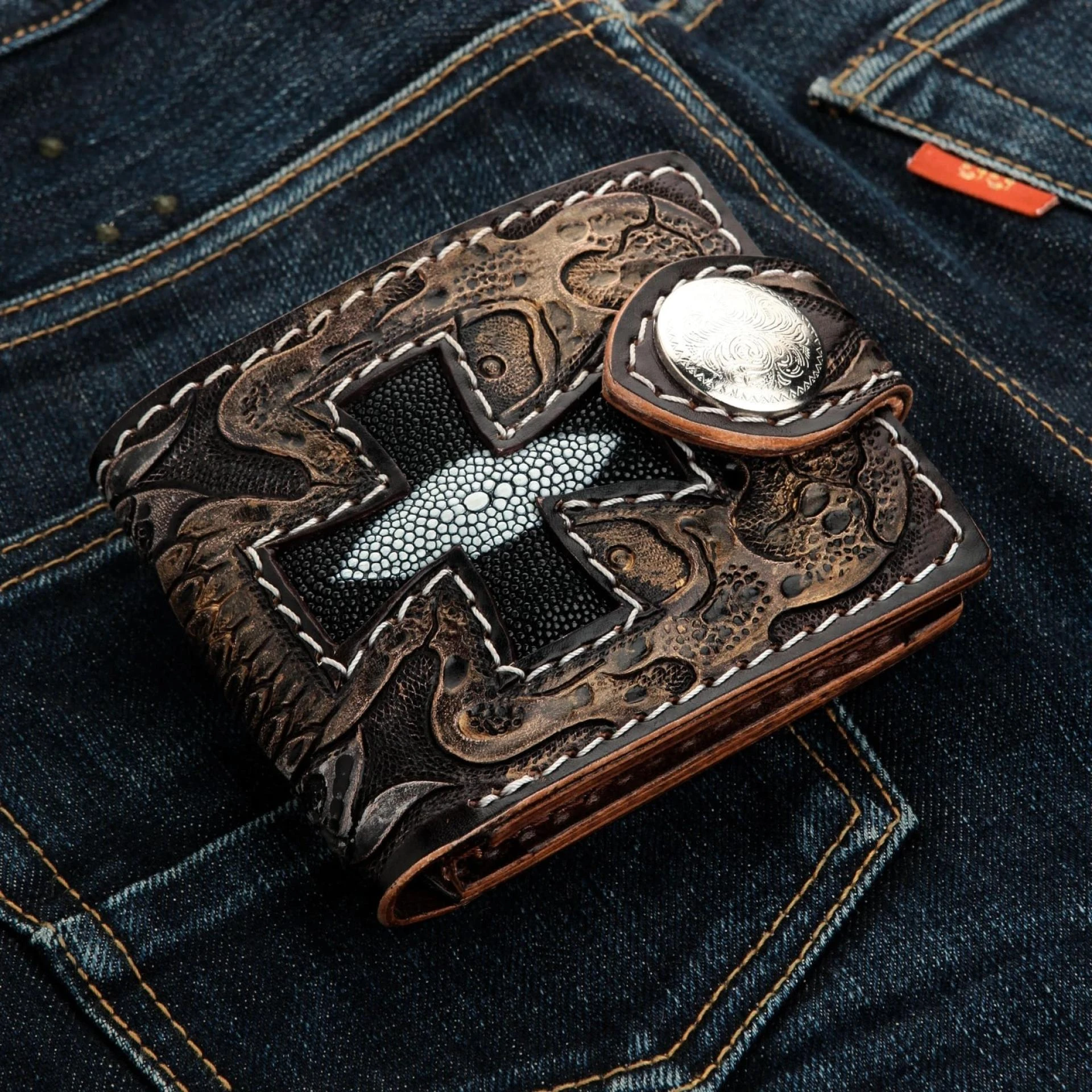 Genuine Cowhide Leather Rider Biker Wallet