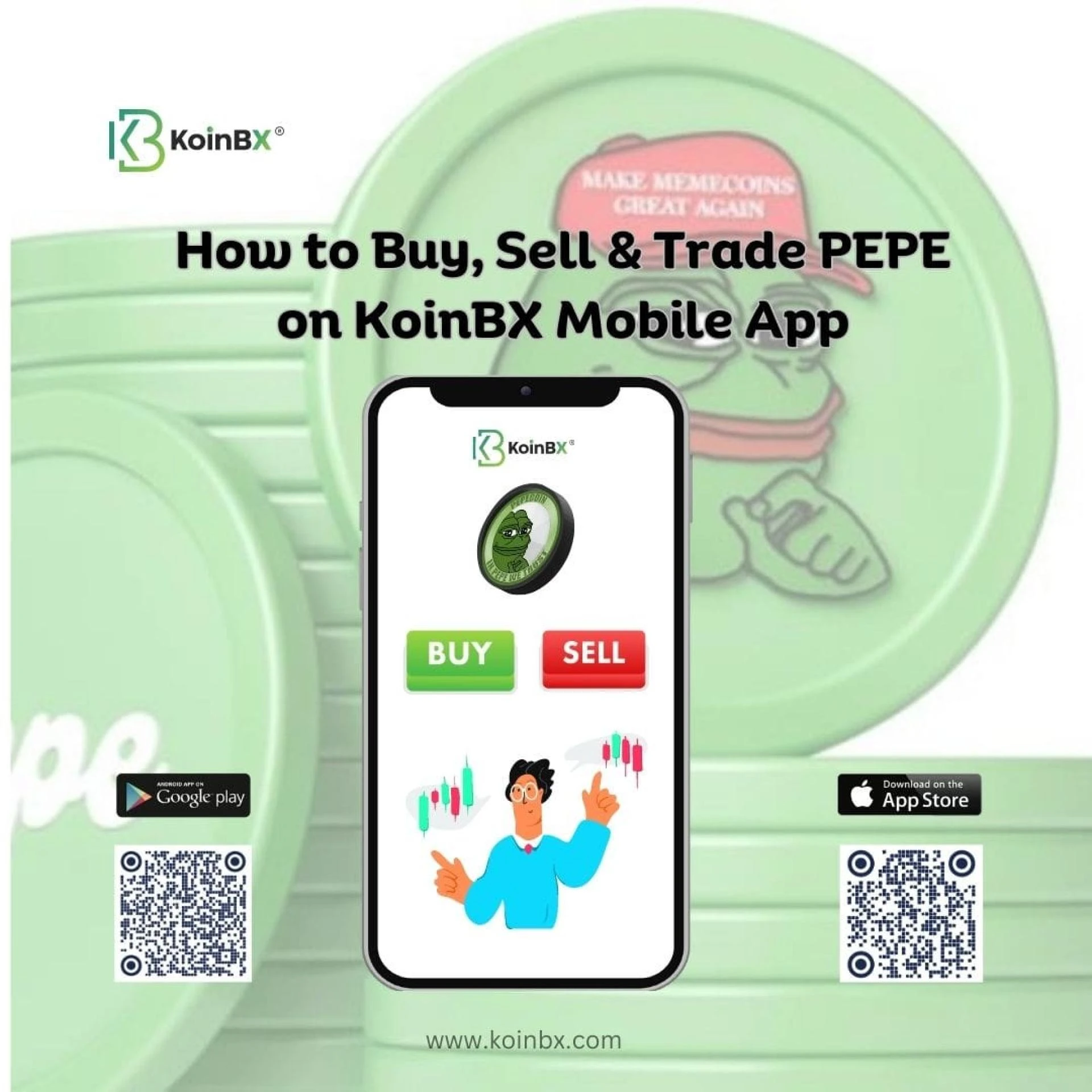 How to Buy, Sell &amp; Trade PEPE on KoinBX Exchange App.