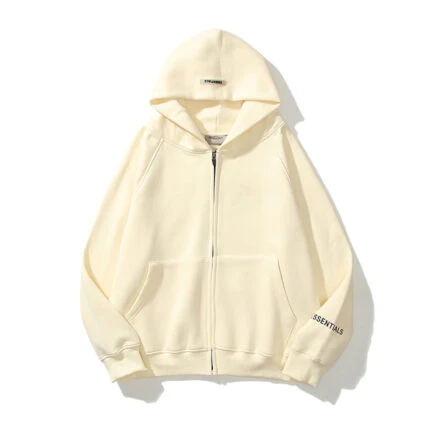 Essentials Reflective Print Zip-up Oversized Cream Hoodie new fashion