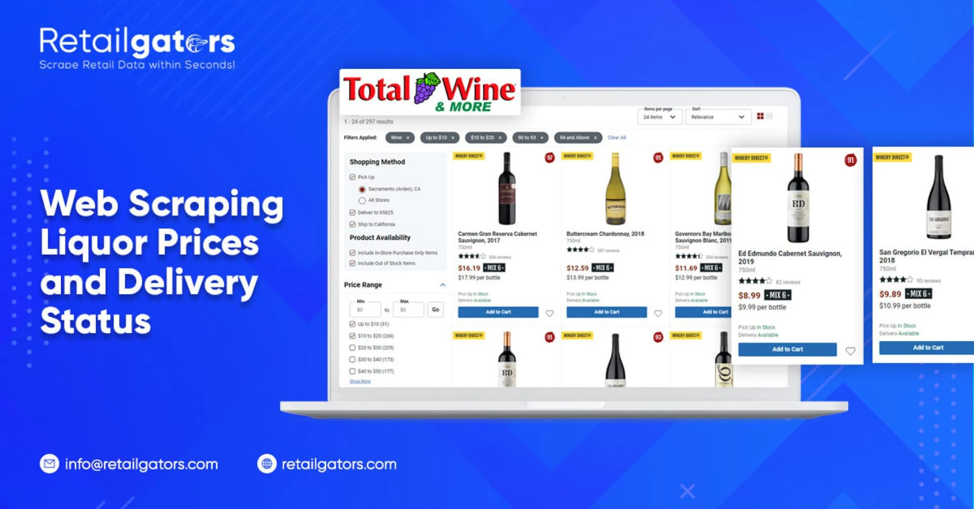 Web Scraping liquor prices and delivery status from Total Wine and More store