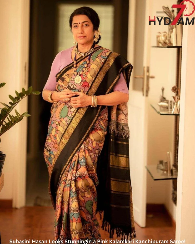 Suhasini Hasan Looks Stunningin a Pink Kalamkari Kanchipuram Saree!