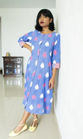 Discover Elegance with Anaiyah's Sky Blue Ikat Shirt Dress Overlay