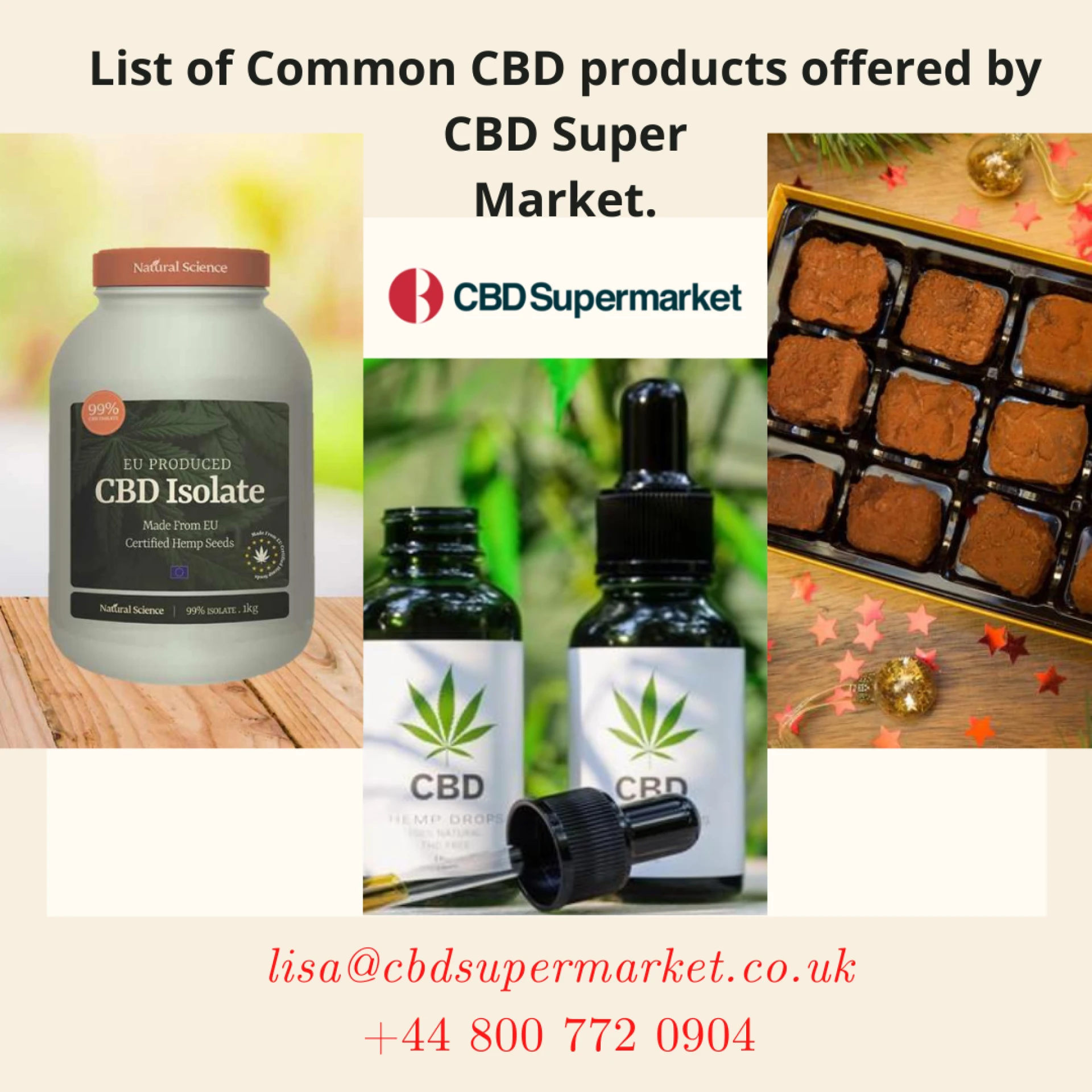 List of Common CBD products offered by CBD Supermarket.