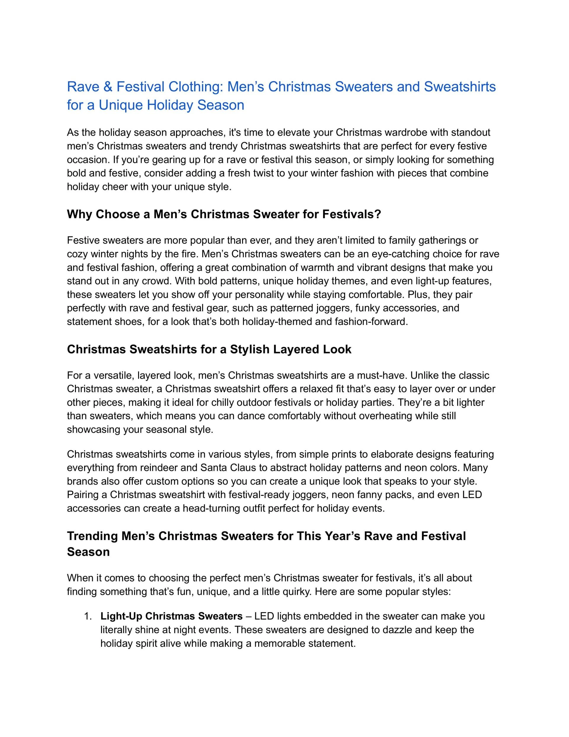 Festive Men’s Christmas Sweaters & Sweatshirts for Raves