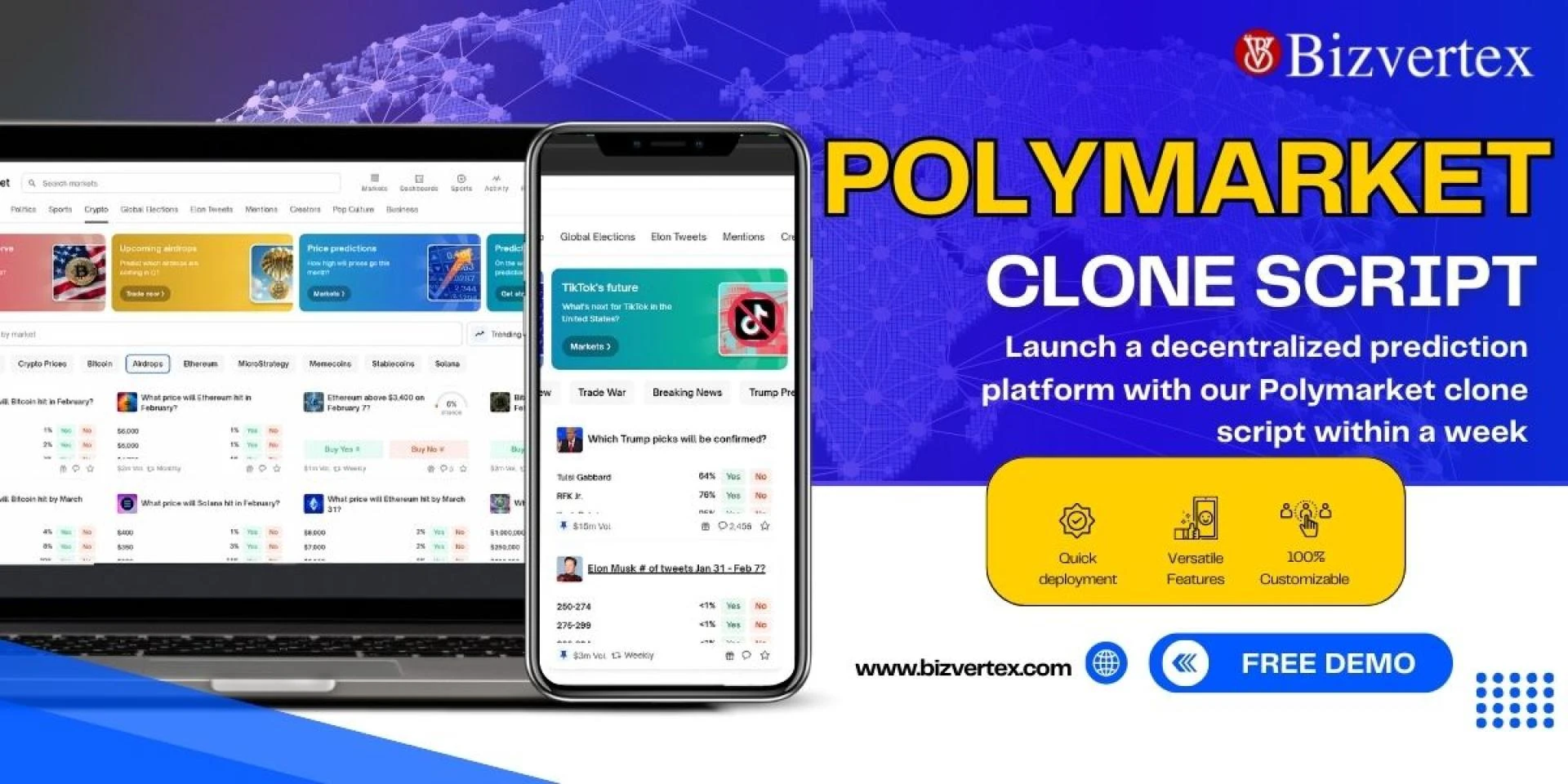 Polymarket Clone Script - Build a Fully Customizable Decentralized Prediction Market in Just 7 Days!