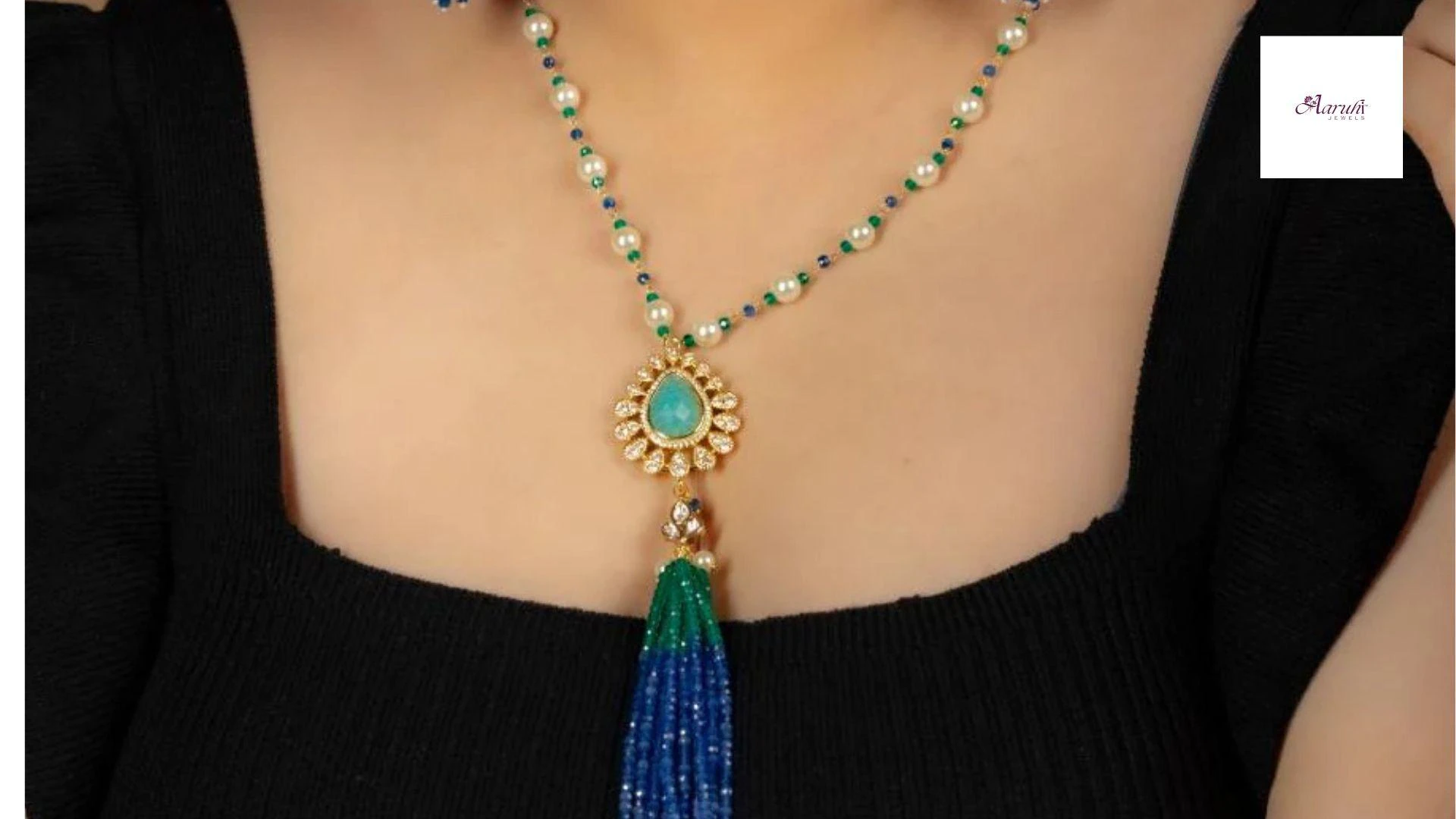 Embrace the Magic of the Amazonite Pendant Necklace with Vibrant Tassel – Only at Aaruhi Jewels