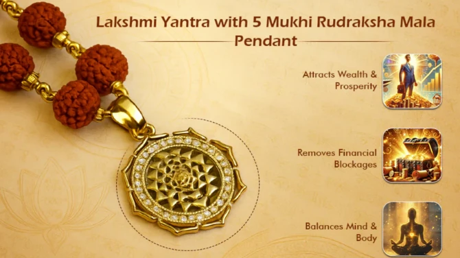 Laxmi Yantra & 5 Mukhi Rudraksha Pendant: Attract Abundance & Blessings