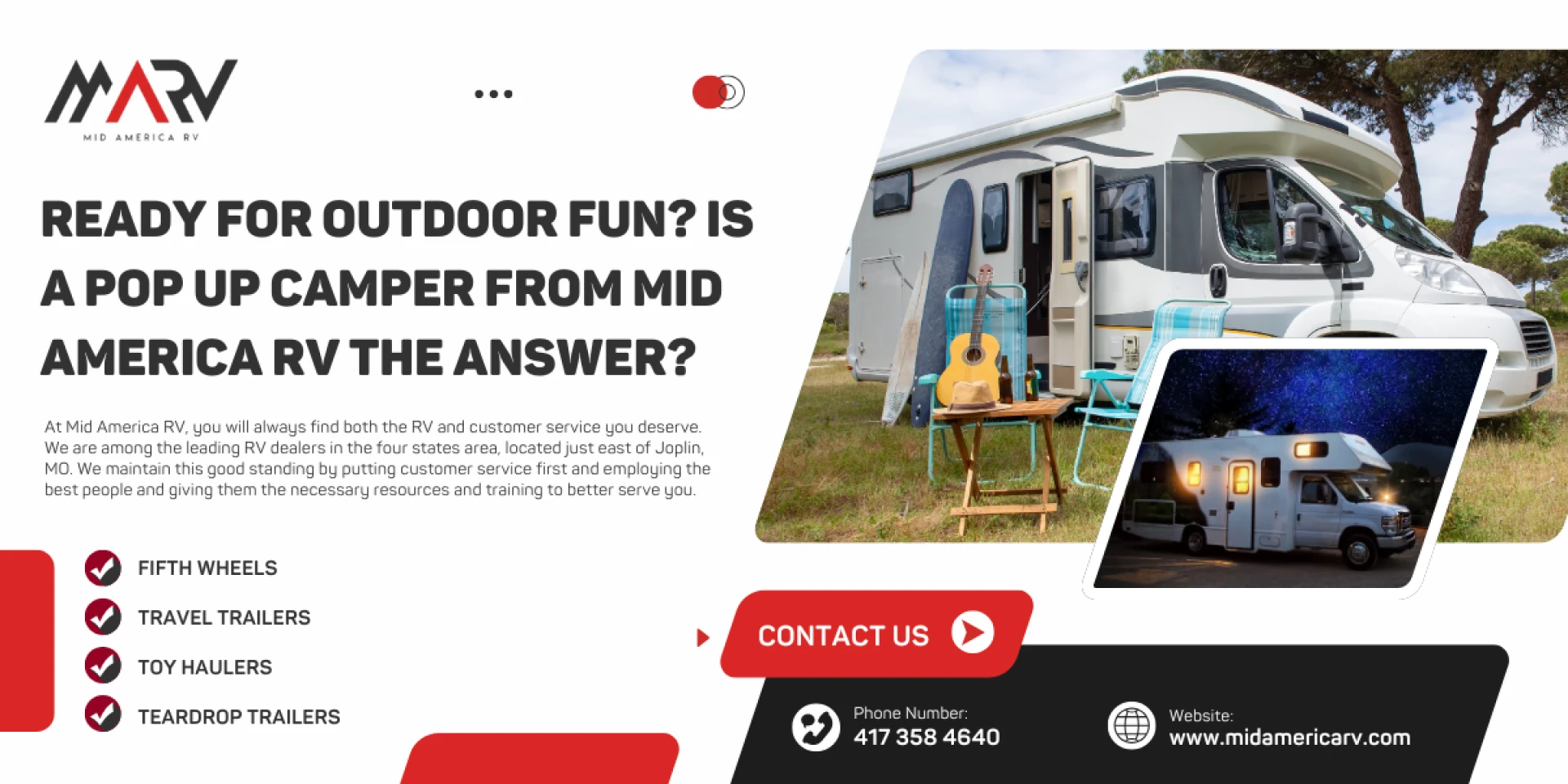 Ready for Outdoor Fun? Is a Pop Up Camper from Mid America RV the Answer?