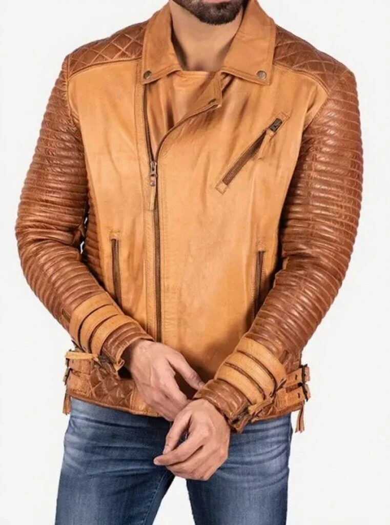 Top-Tier Style: Mens Adrian Quilted Brown Leather Jacket – The Ultimate in Refined Biker Fashion