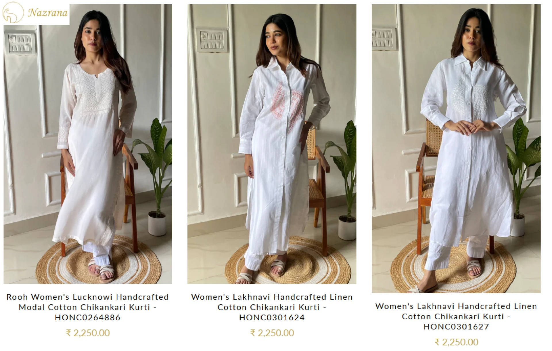 Chikan Kurti Online, Stylish Chikankari Long Kurti for Women — NazranaChikan
