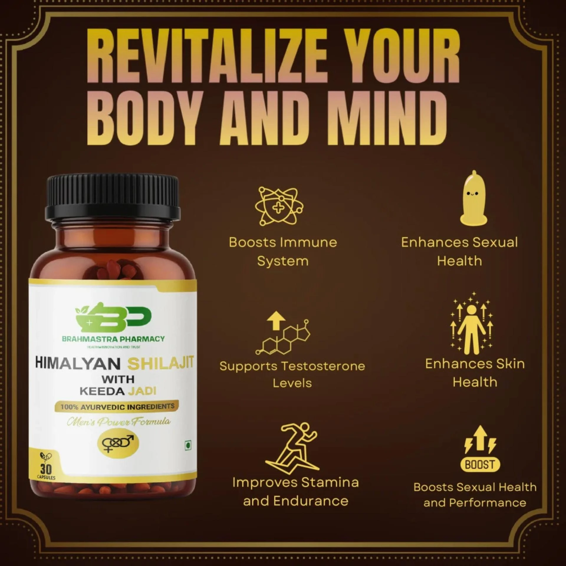 Brahmastra Pharmacy Himalayan Shilajit with Keeda Jadi – Ayurvedic Men’s Power Formula