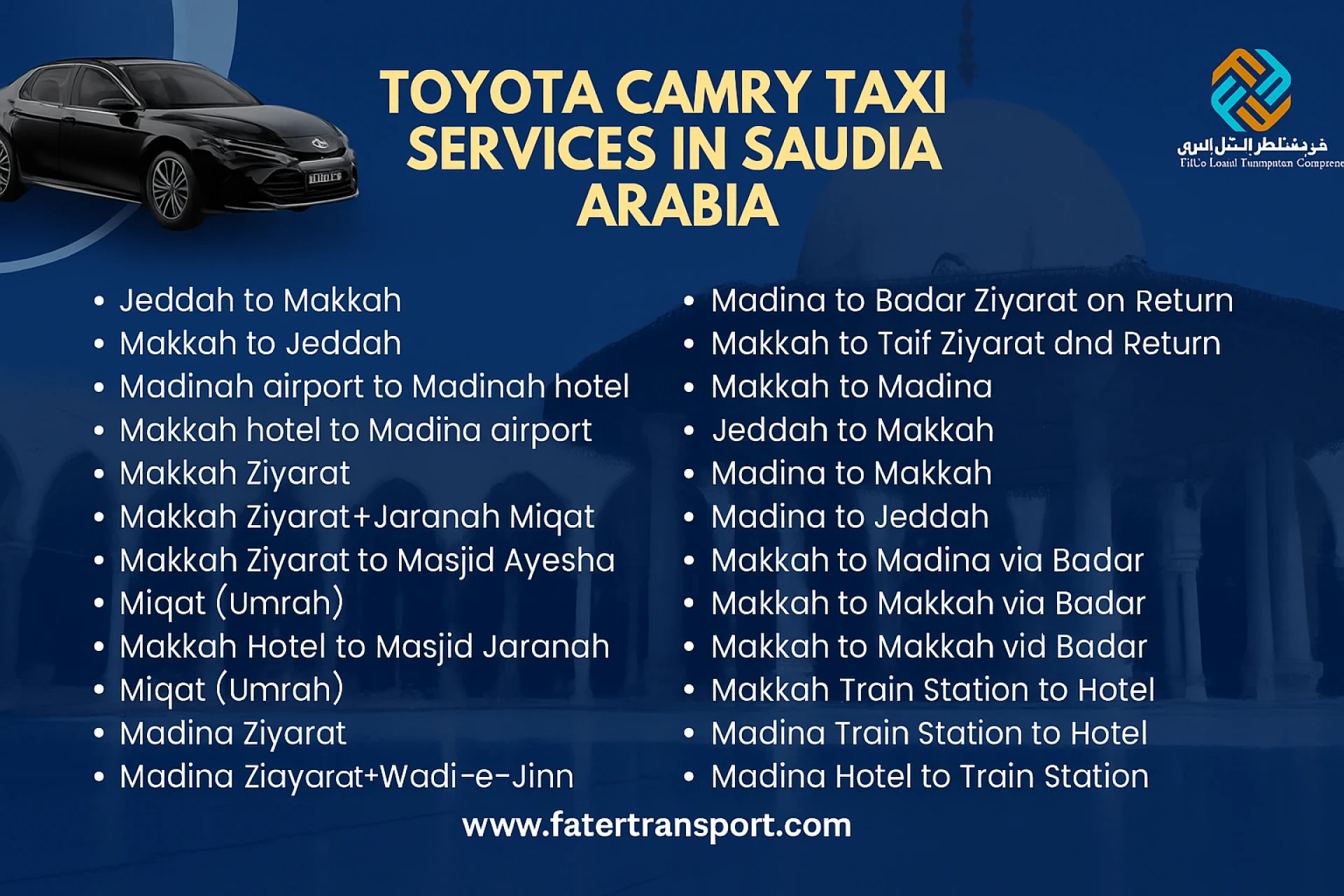 Makkah to Jeddah Taxi in Toyota Camry – Premium Ride for Pilgrims
