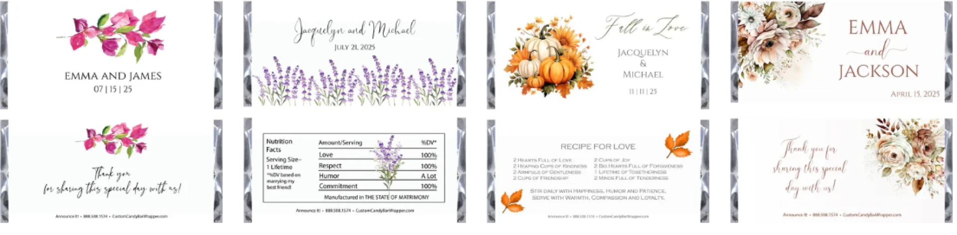 Custom Candy Bar Wrappers for Christmas and Wedding Favors
