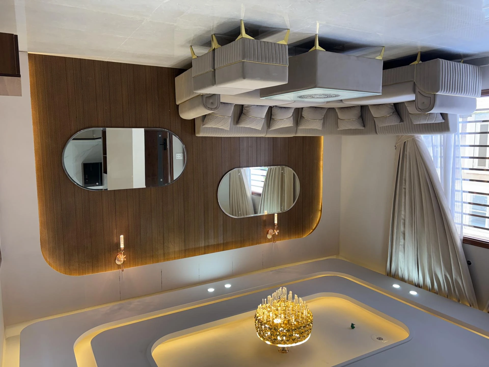 Elegant Living Room with Modern Modular Kitchen Design