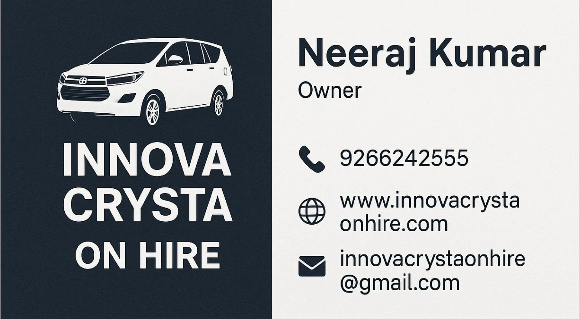 Innova Crysta Hire in Delhi – Premium Car Rental with Driver for Comfort & Style