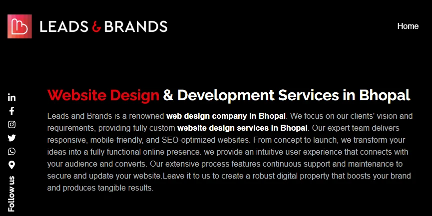 Elevate Your Digital Presence: Premier Web Design Services in Bhopal by Leads & BrandsMy Post Title