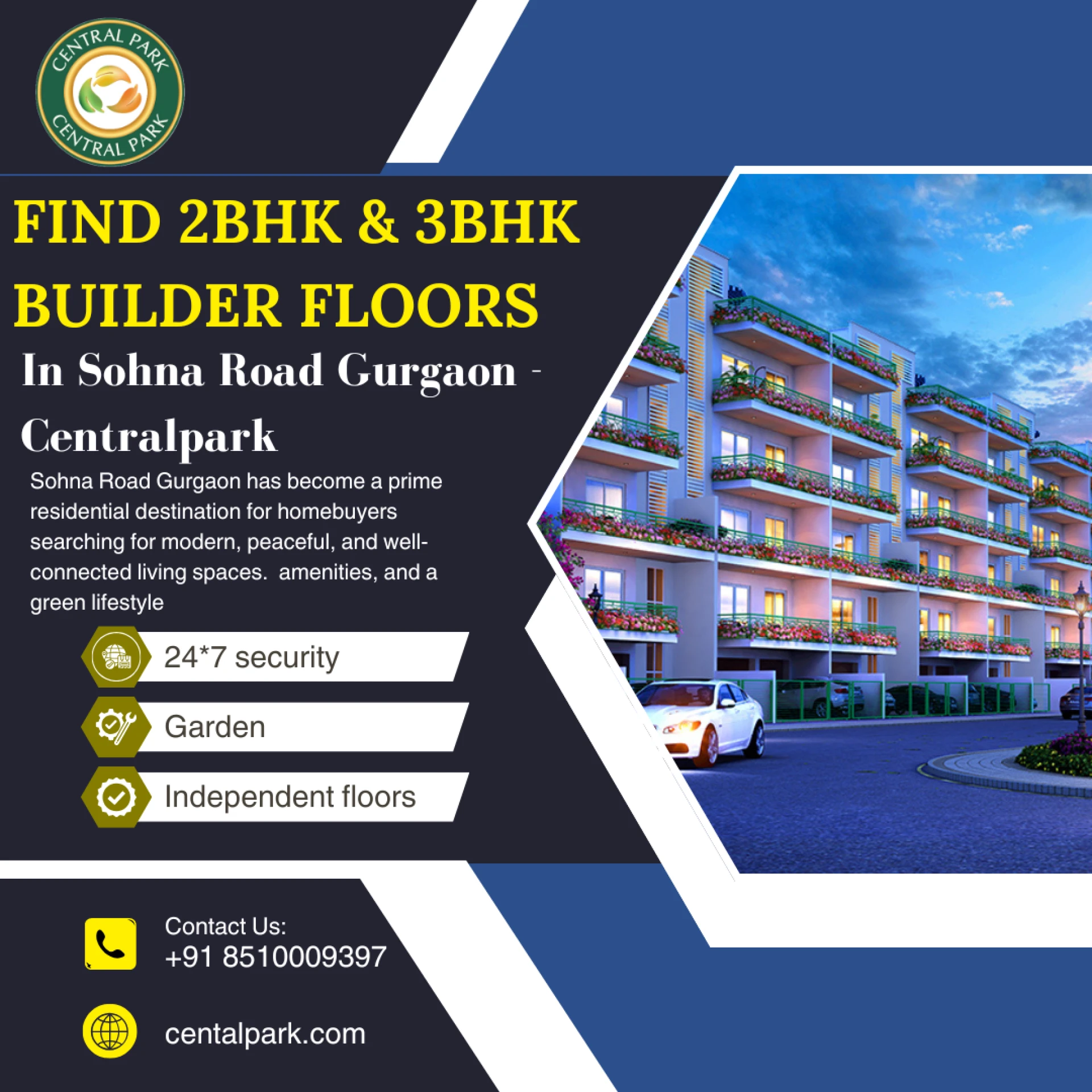 Find 2BHK & 3BHK Builder Floors in Sohna Road Gurgaon - Centralpark