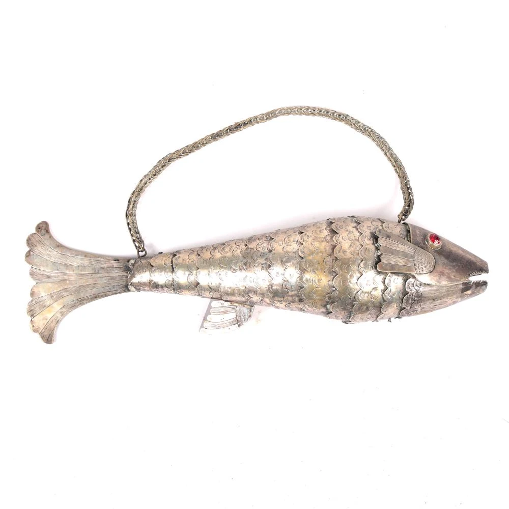 Antique Pewter Fish Vesta Case Pendant – Rare Articulated Novelty Collectible from the Early 20th Century