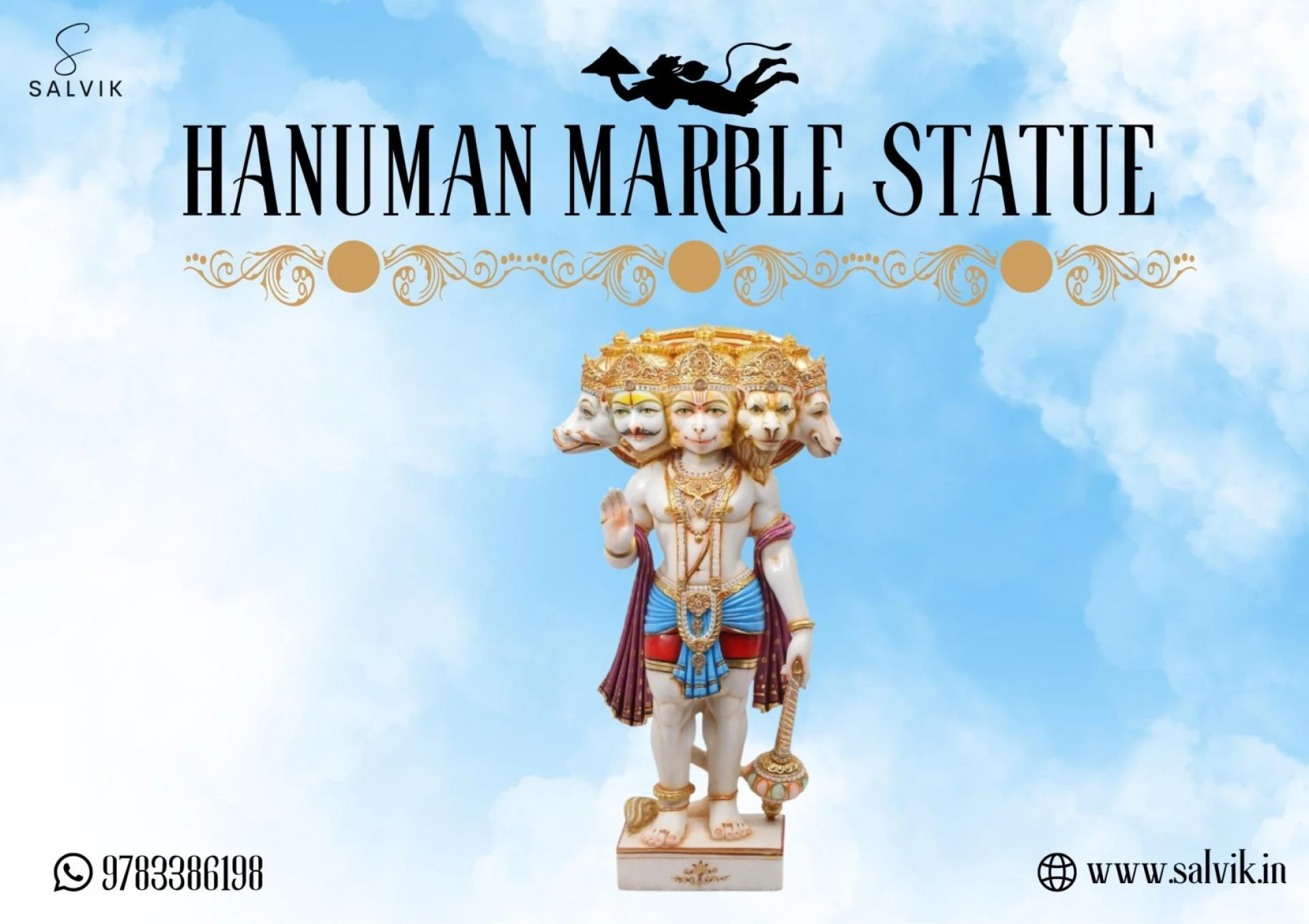 Hanuman marble statue – Sacred Marble Craftsmanship by SALVIK INDIA