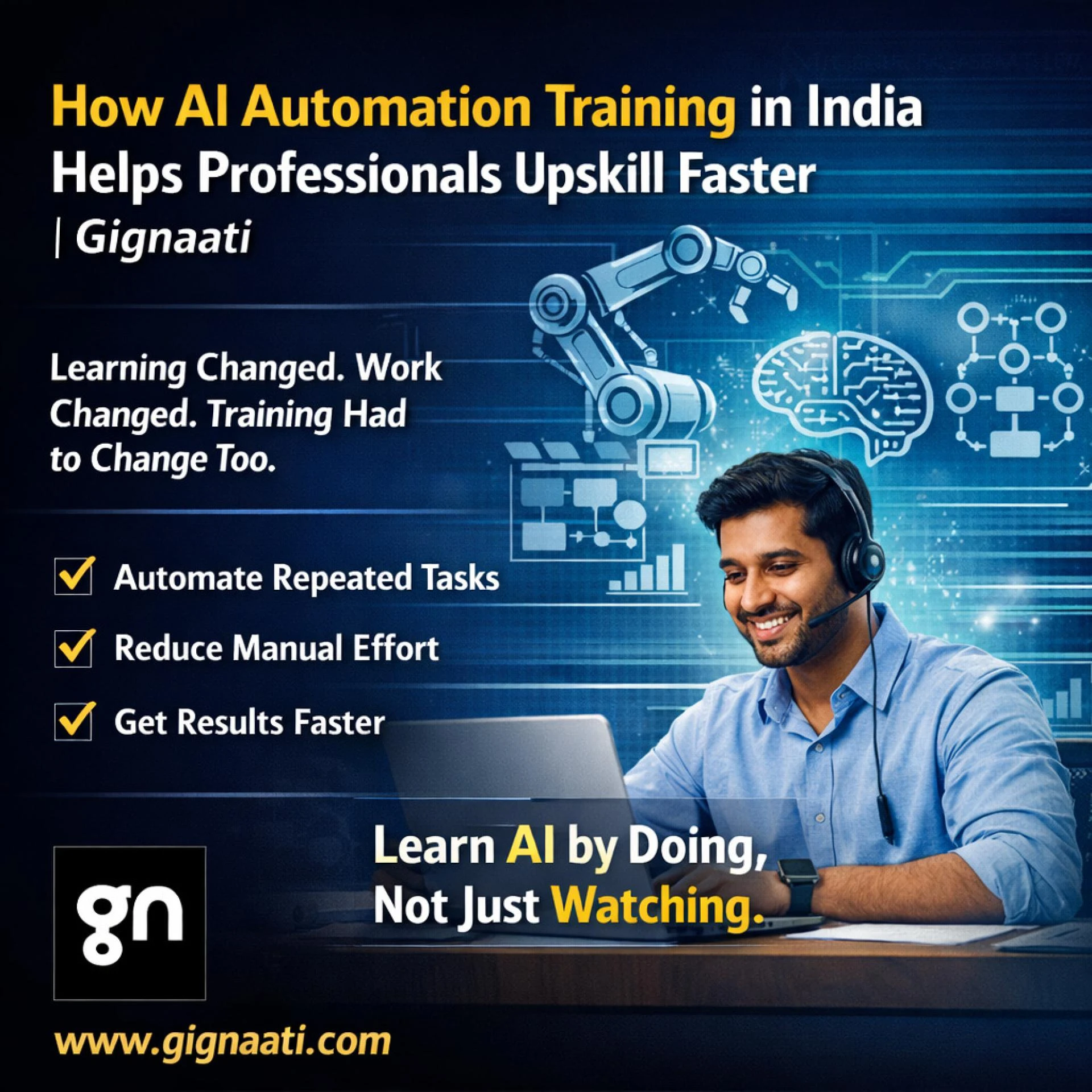 How AI Automation Training in India Helps Professionals Upskill Faster | Gignaati