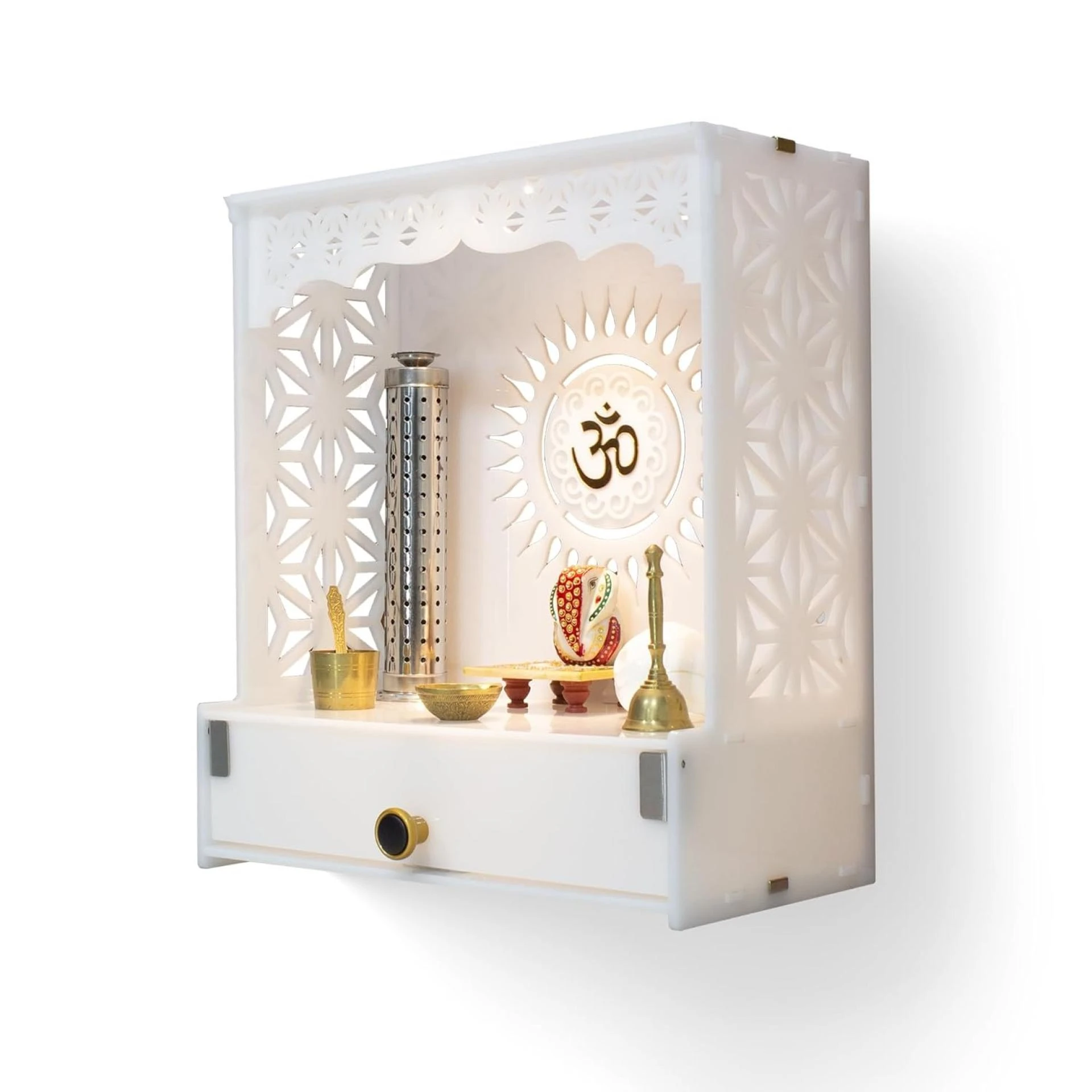 Beautiful Shree Mandir Acrylic & Wooden Pooja Stand for Sacred Spaces