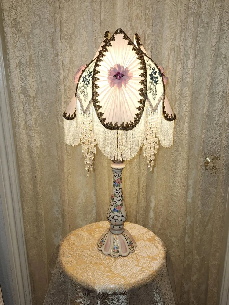 Buy handmade silk Victorian beaded lampshade in USA for Timeless Elegance and Luxury Lighting