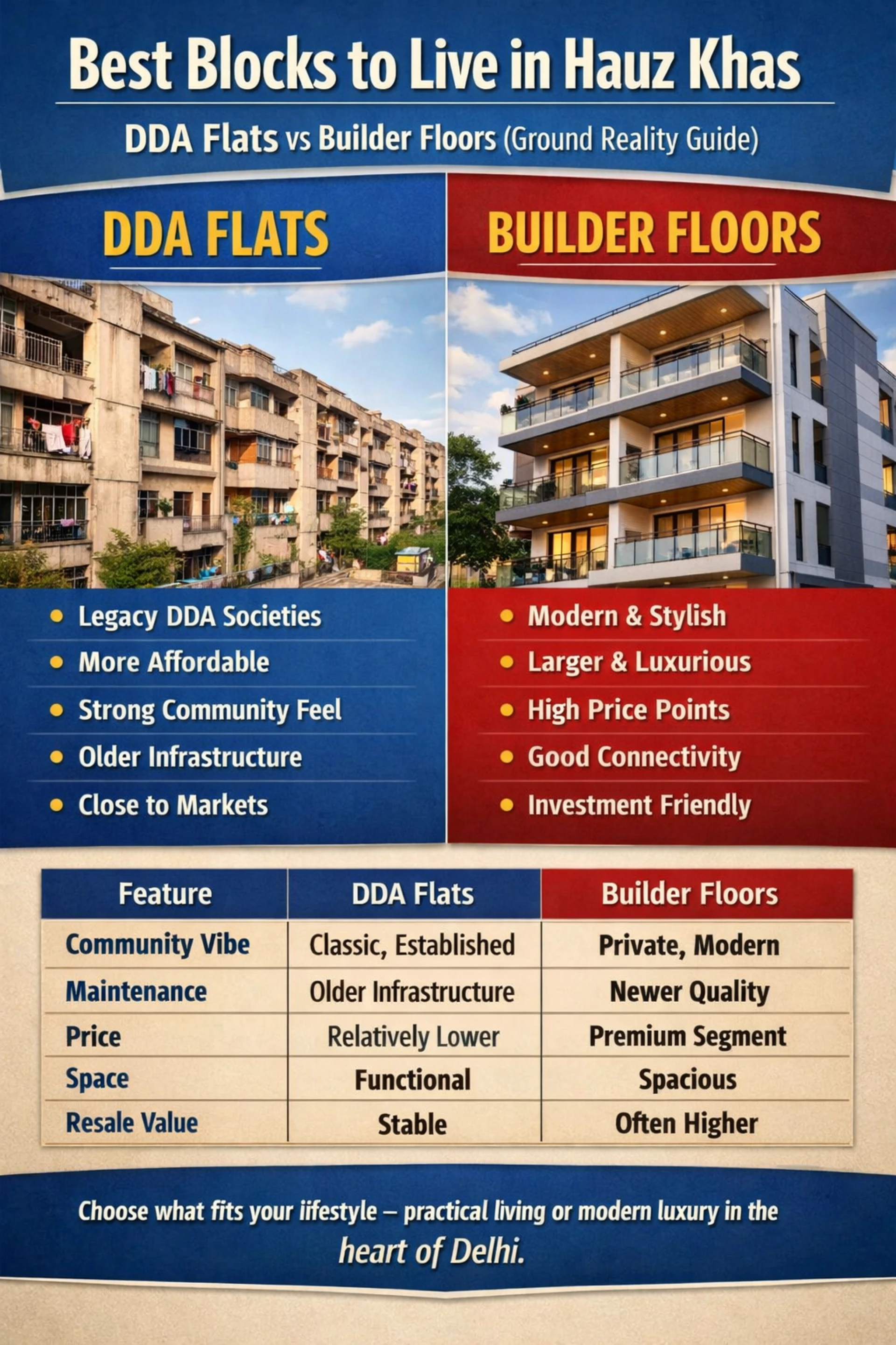 Best Blocks to Live in Hauz Khas: DDA Flats vs Builder Floors (Ground Reality Guide)