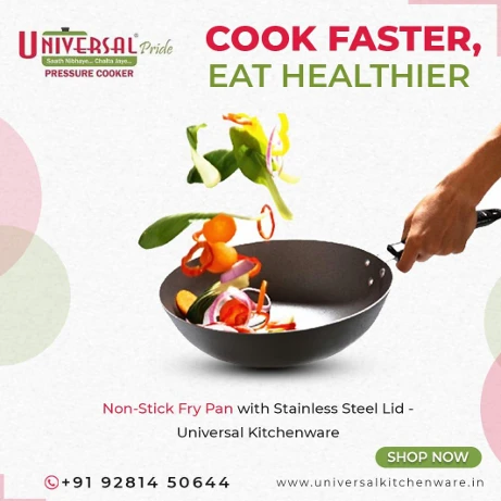 Buy the Best Non-Stick Fry Pan with Stainless Steel Lid in Hyderabad – Universal Pride