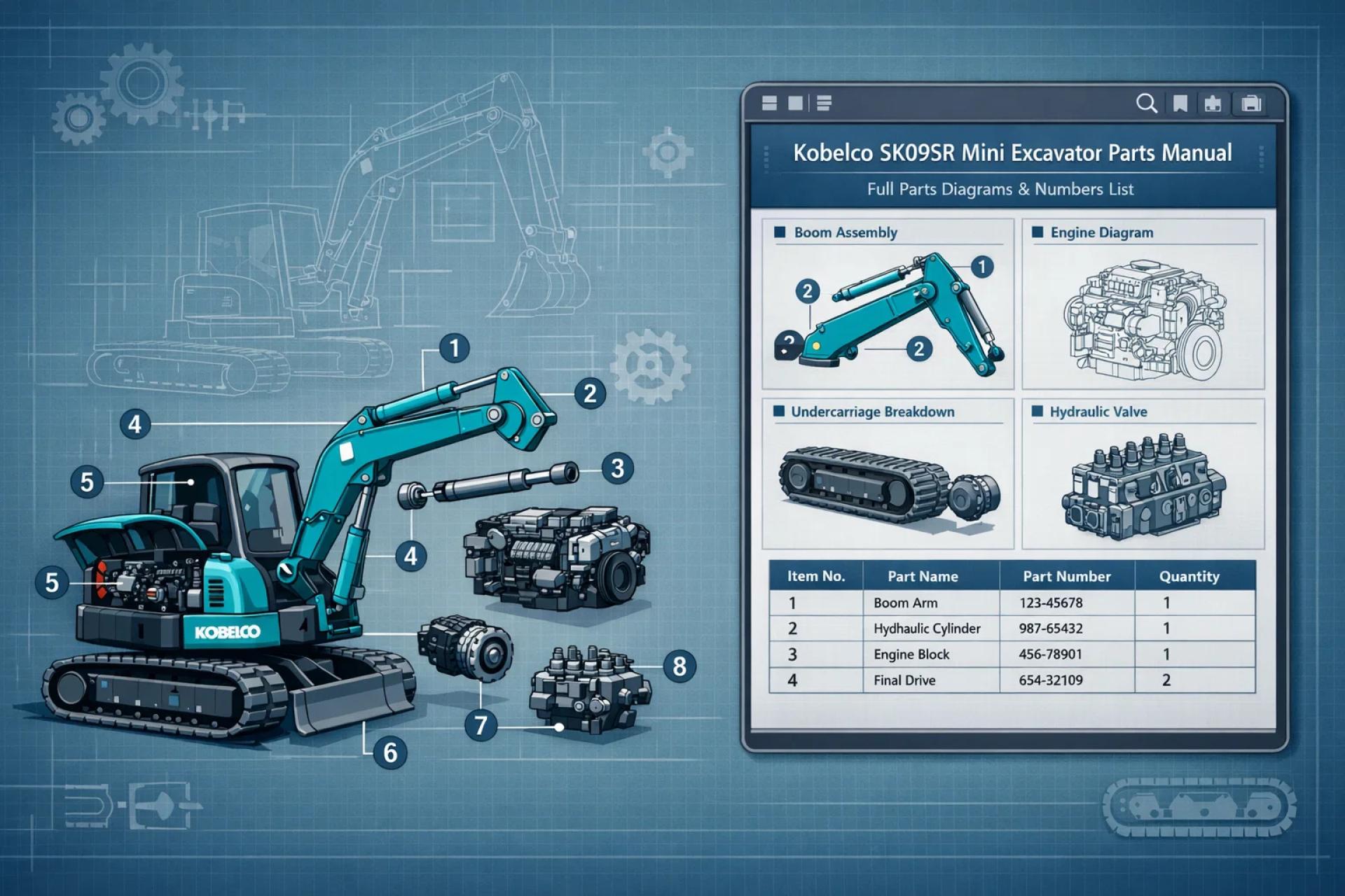 Kobelco SK09SR Mini Excavator Parts Manual Download – Full Parts Diagrams & Numbers List