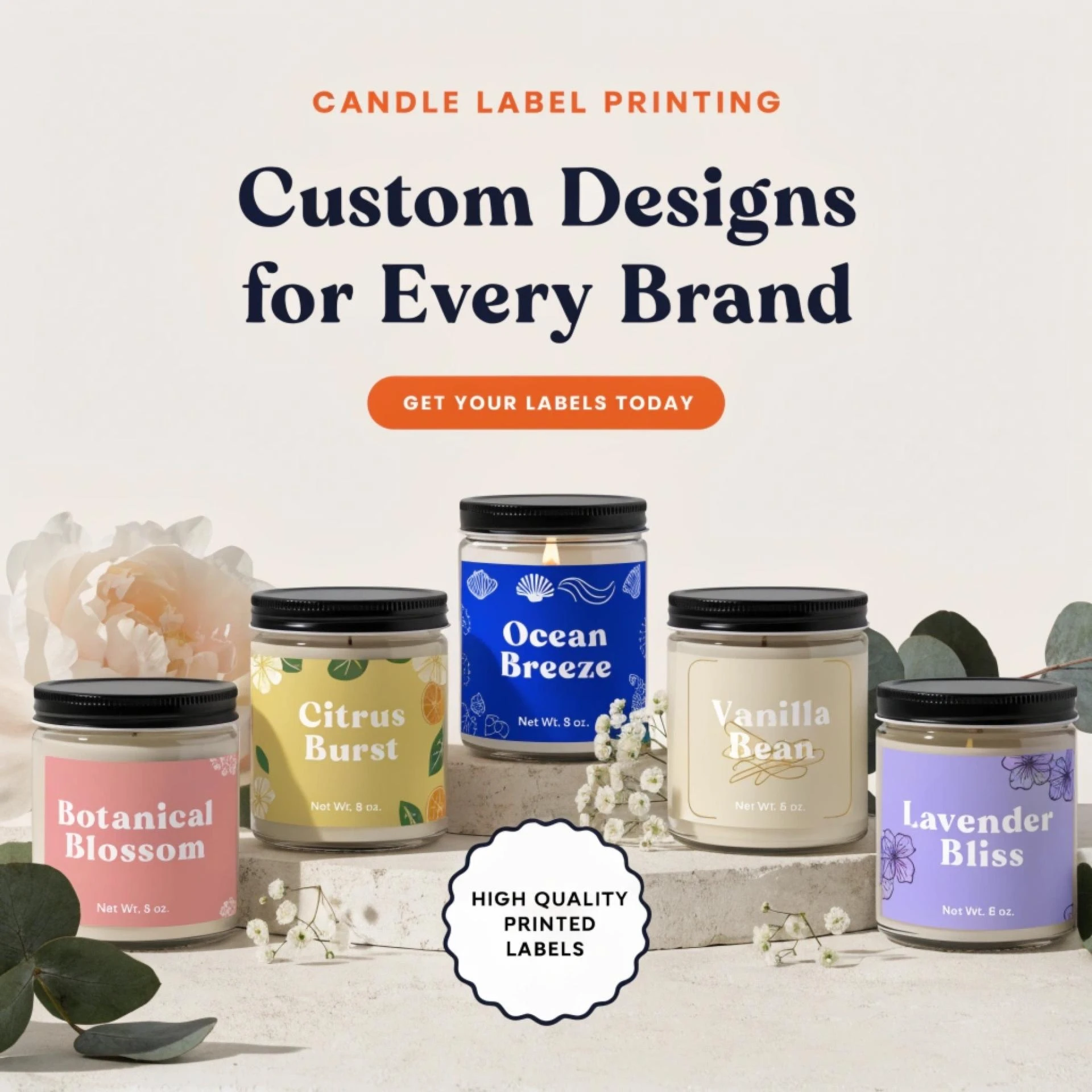 Custom Candle Label Printing for Eye-Catching Candle Packaging