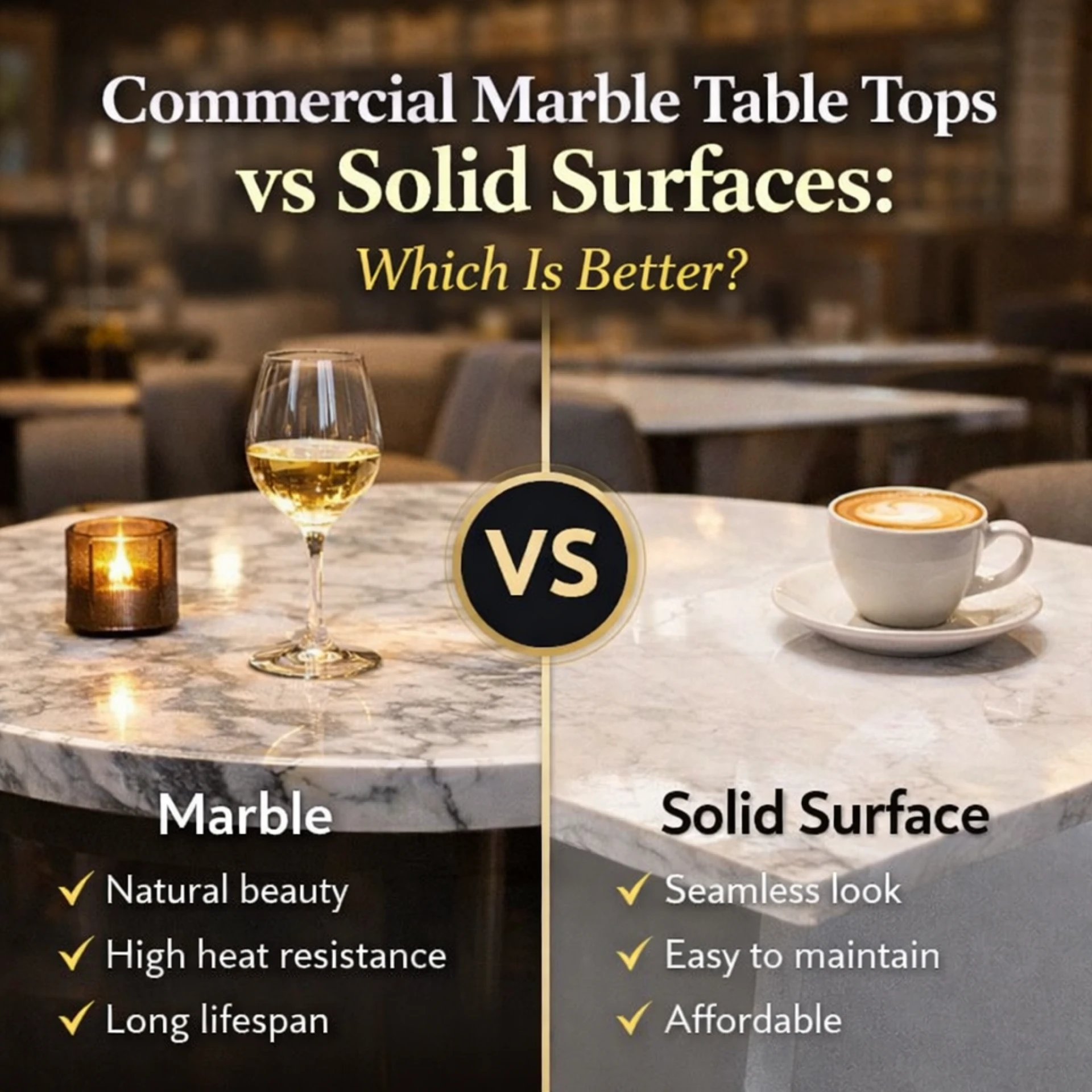 Commercial Marble Table Tops vs Solid Surfaces: Which Is Better?
