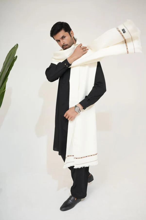 Off-White Woolen Shawl for Timeless Winter Style