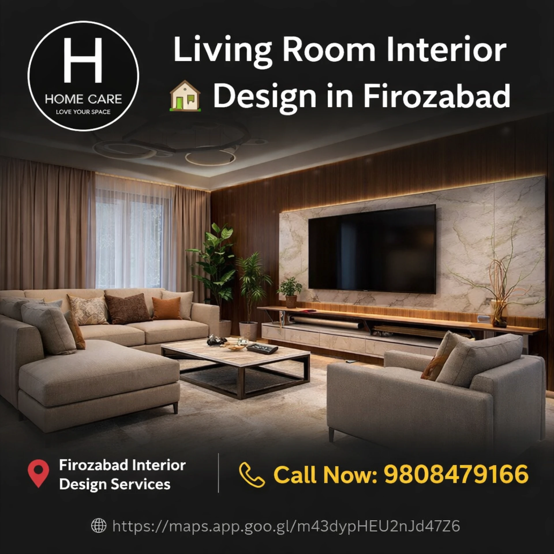 Modern Living Room Interior Design & Wall Design Panel Services in Firozabad