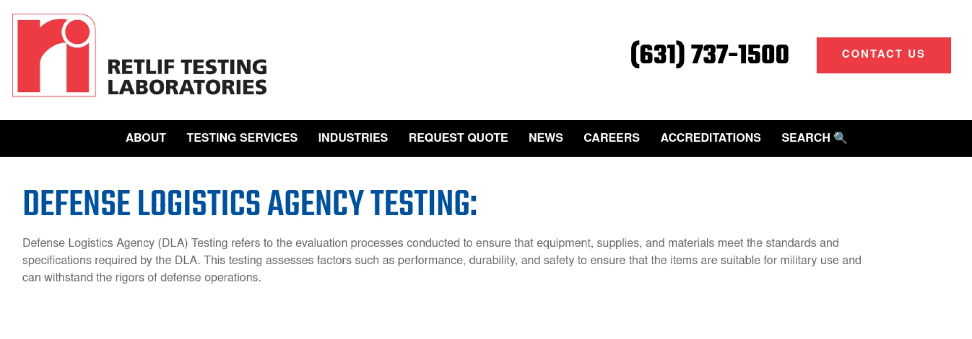 Defense Logistics Agency testing for military equipment compliance