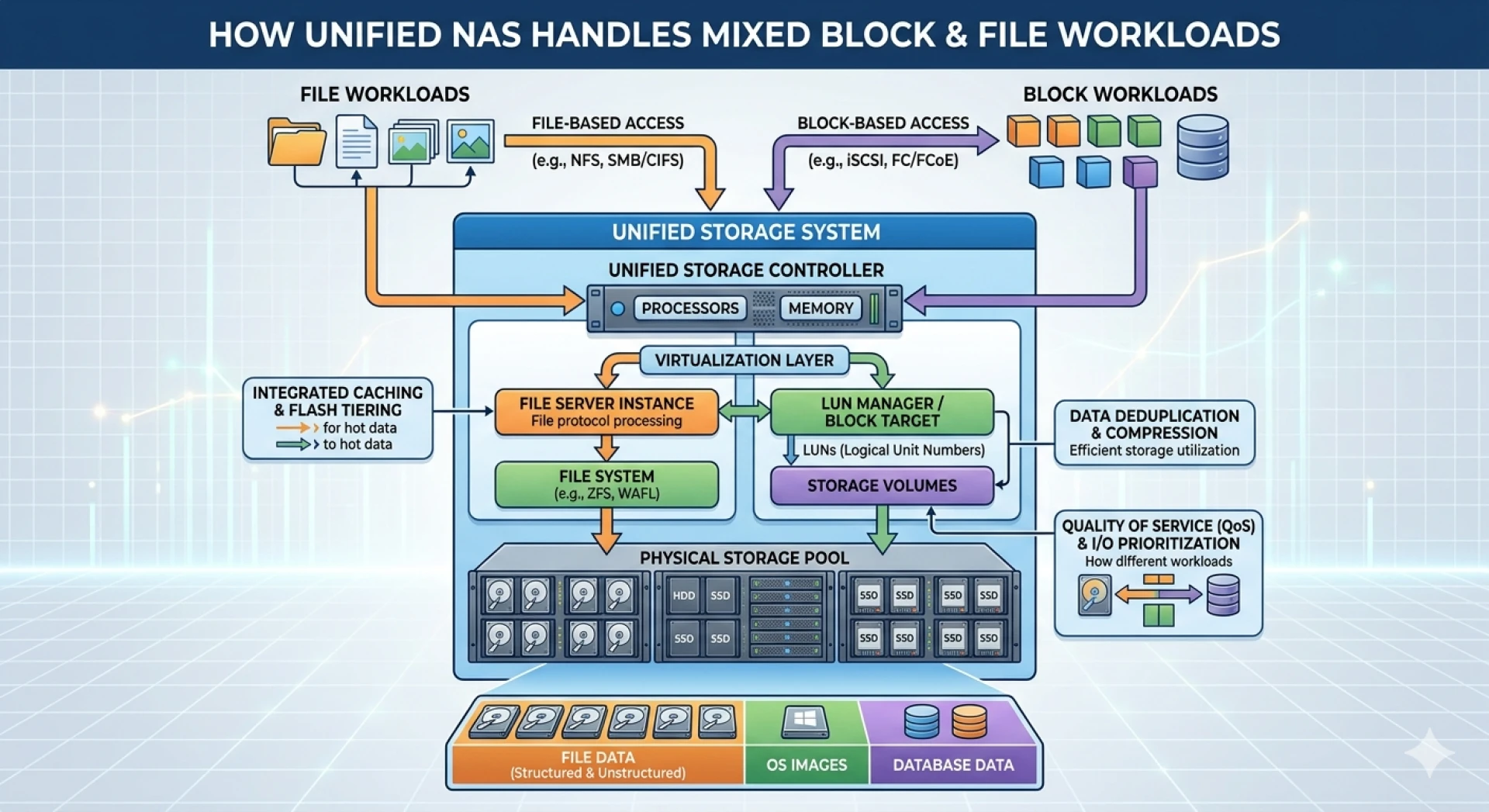 How NAS Storage Architectures Handle Mixed Block and File Workloads in Unified Storage Environments?