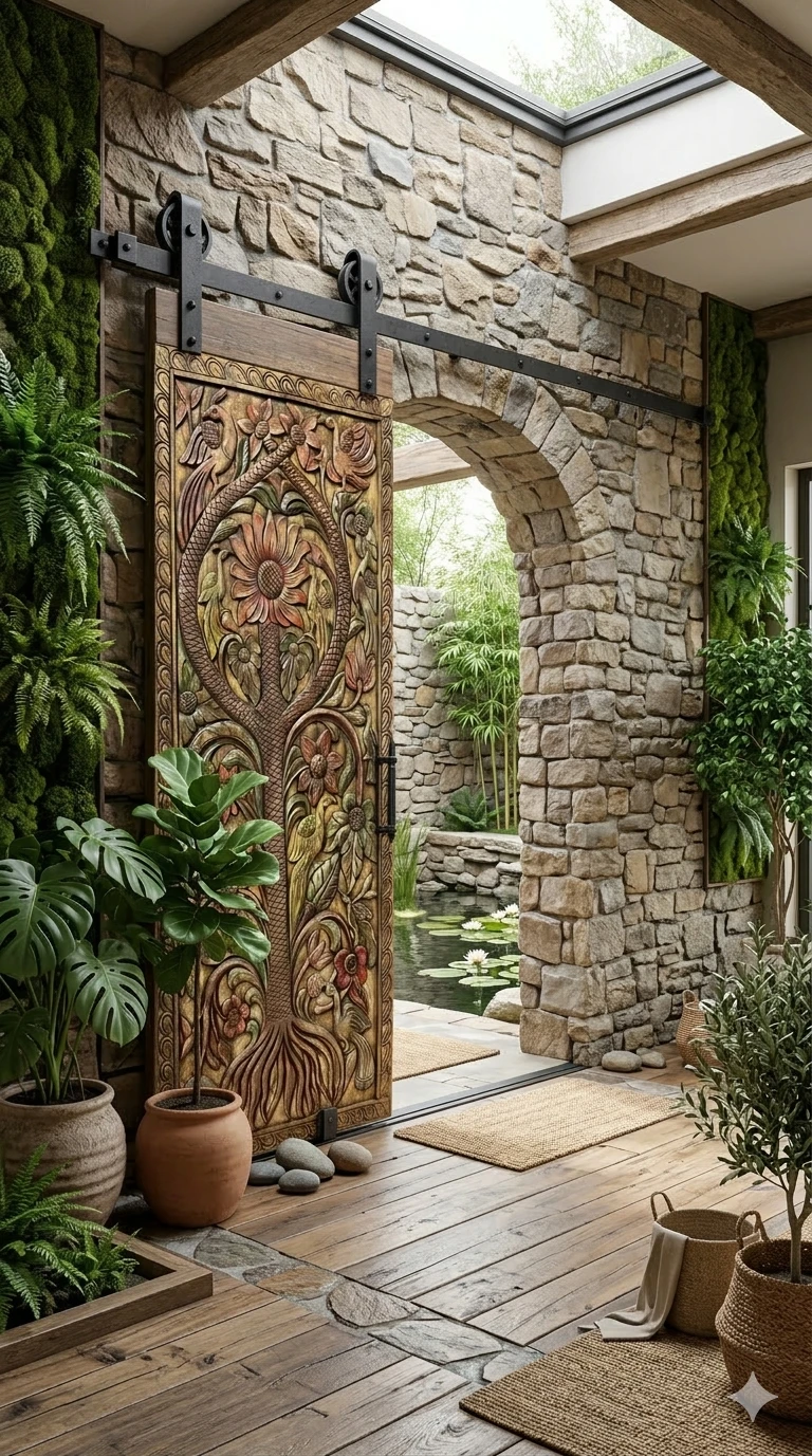 Eclectic Bohemian Ranch Farmhouse Decor: The Art of Rustic Carved Doors