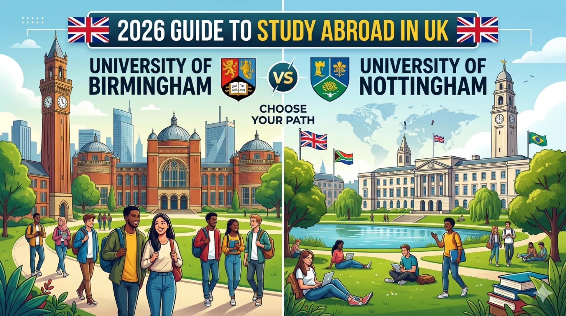 University of Birmingham vs University of Nottingham: A 2026 Comparison Guide for International Students Who Want to Study Abroad in UK
