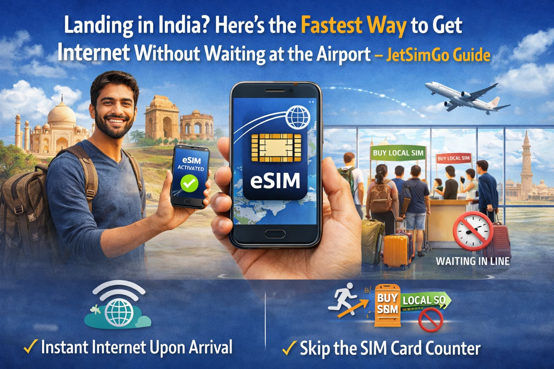 Landing in India? Here’s the Fastest Way to Get Internet Without Waiting at the Airport – JetSimGo Guide