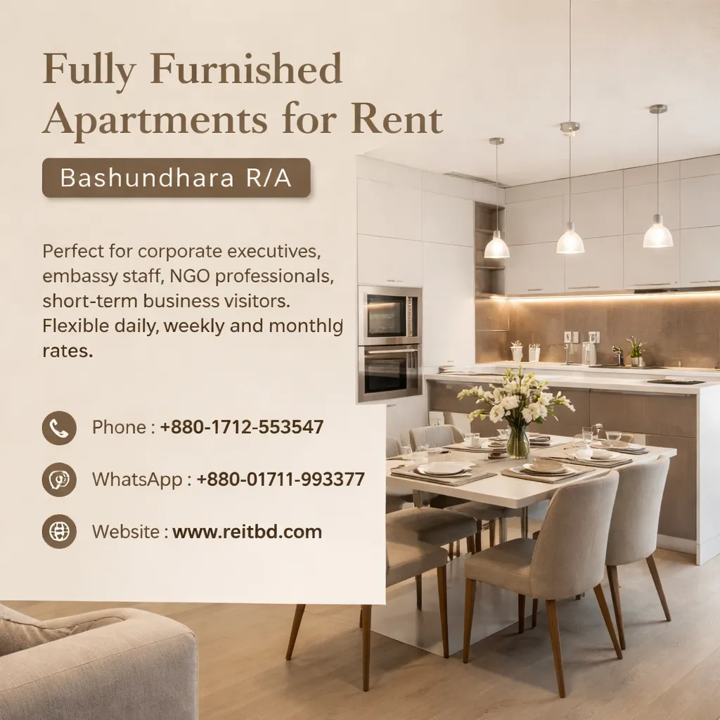 Fully Furnished 3BHK Family & Expat Apartment for Long Stay in Bashundhara R/A, Dhaka